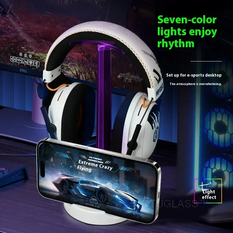 LED Headphone Stand Detachable Desk Organizer Multi-Function Colorful Lighted Headset Holder for Gaming Office Home Use