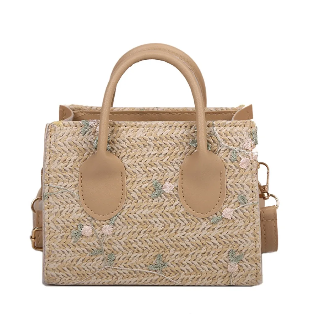 

Lace Flower Women Shoulder Bag Portable Large Capacity Straw Weave Square Bag Mini Handbag Korean Style Small Tote Bag Travel