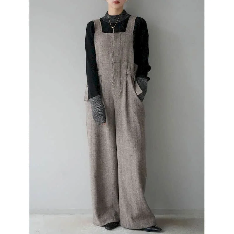 

High Waist Jumpsuits for Women Autumn and Winter Casual Bodysuit Loose One Piece Outfit Women Ankle-Length Straight-leg Pants