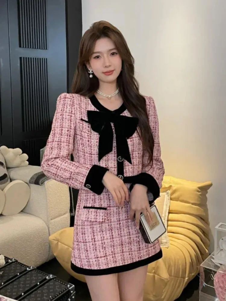 2024 autumn winter Small Fragrance Tweed Two Piece Set Women Short Jacket Coat + Skirt Suits Korean 2 Piece Sets Women Outfit