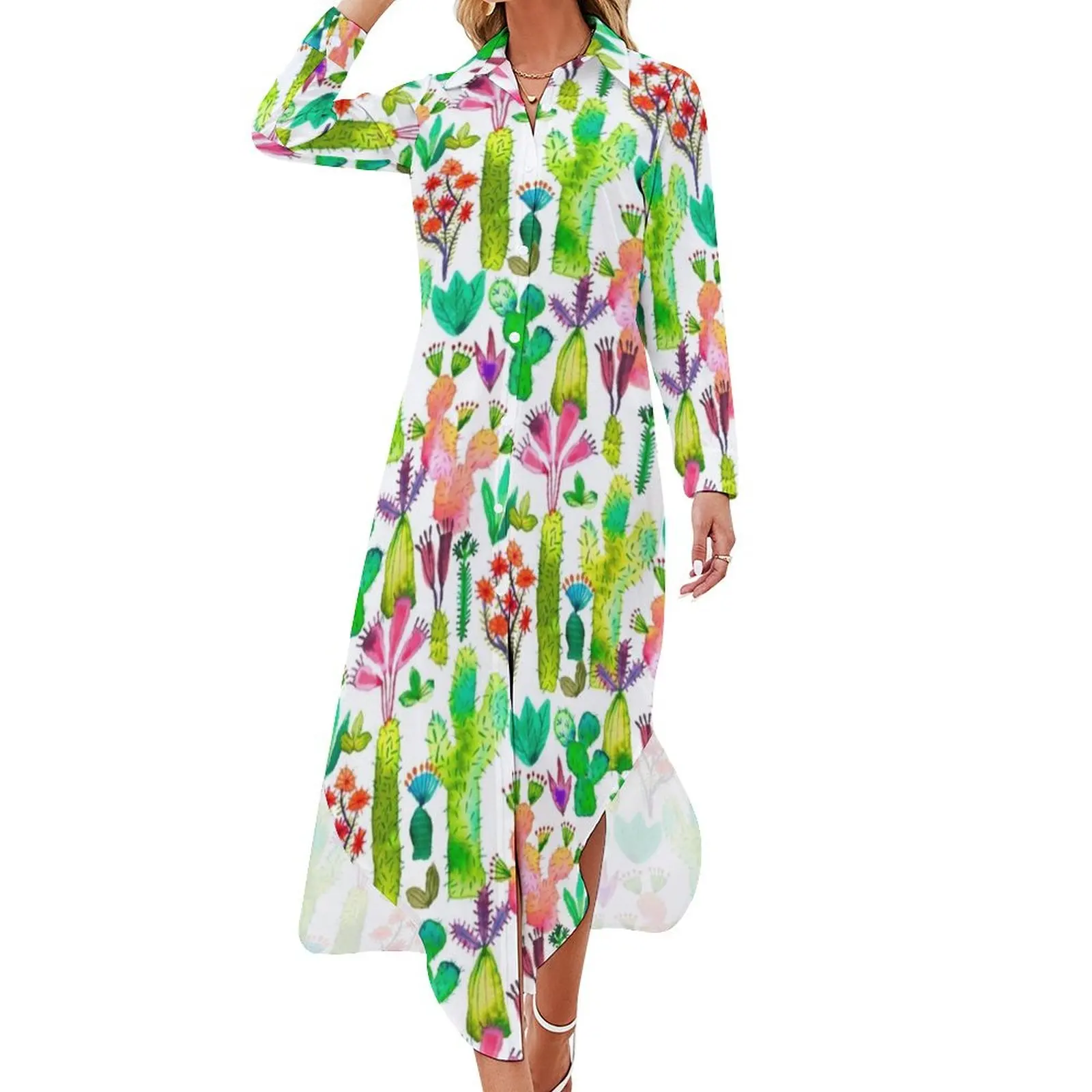 

Cacti garden Long Sleeved Shirt Dress dresses for women 2024 luxury designer party Prom gown dresses for womens Long dress woman