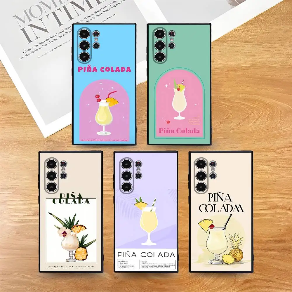 Pina Colada Cocktail Phone Case For Samsung Galaxy S25 S24 S22 S23 Ultra S21 S20 Plus 5G Frosted Non-Slip Full Soft Cover