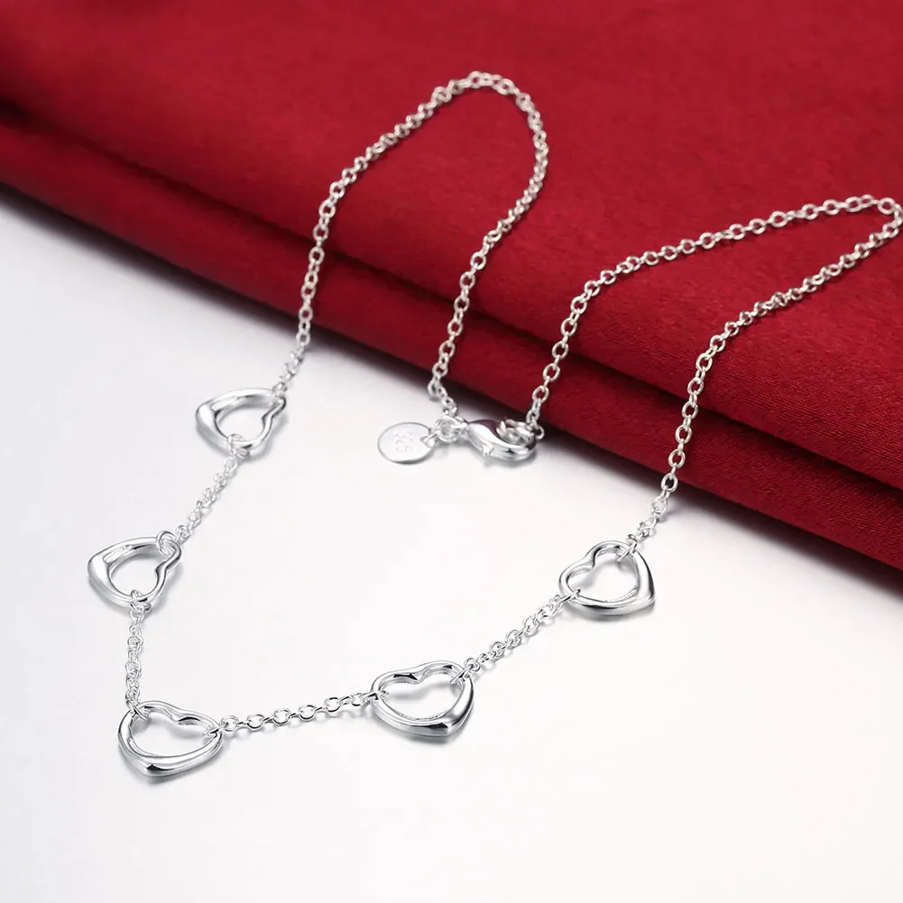 Collane romantiche a cinque cuori in argento sterling 925 per le donne accessori da sposa per feste di moda di lusso gioielli regali di natale