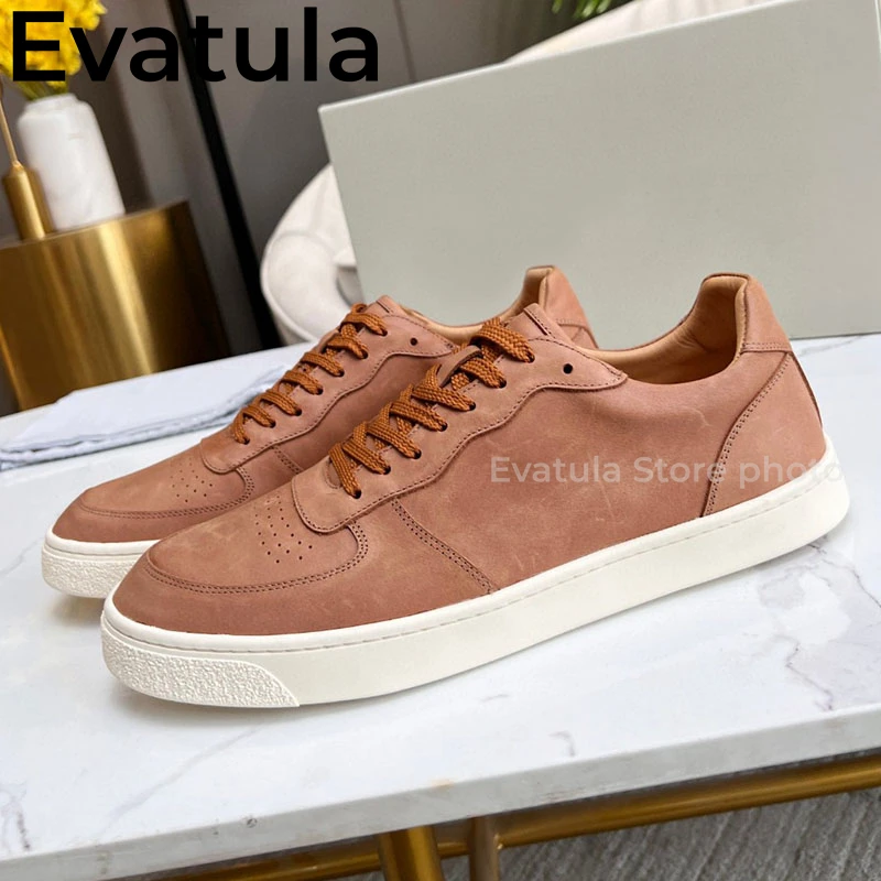 Suede Leather Lace Up Flat Platform Shoes For Men Round Toe Casual Shoes Plus Size Spring Outdoor Comfort Walking Sneakers Male