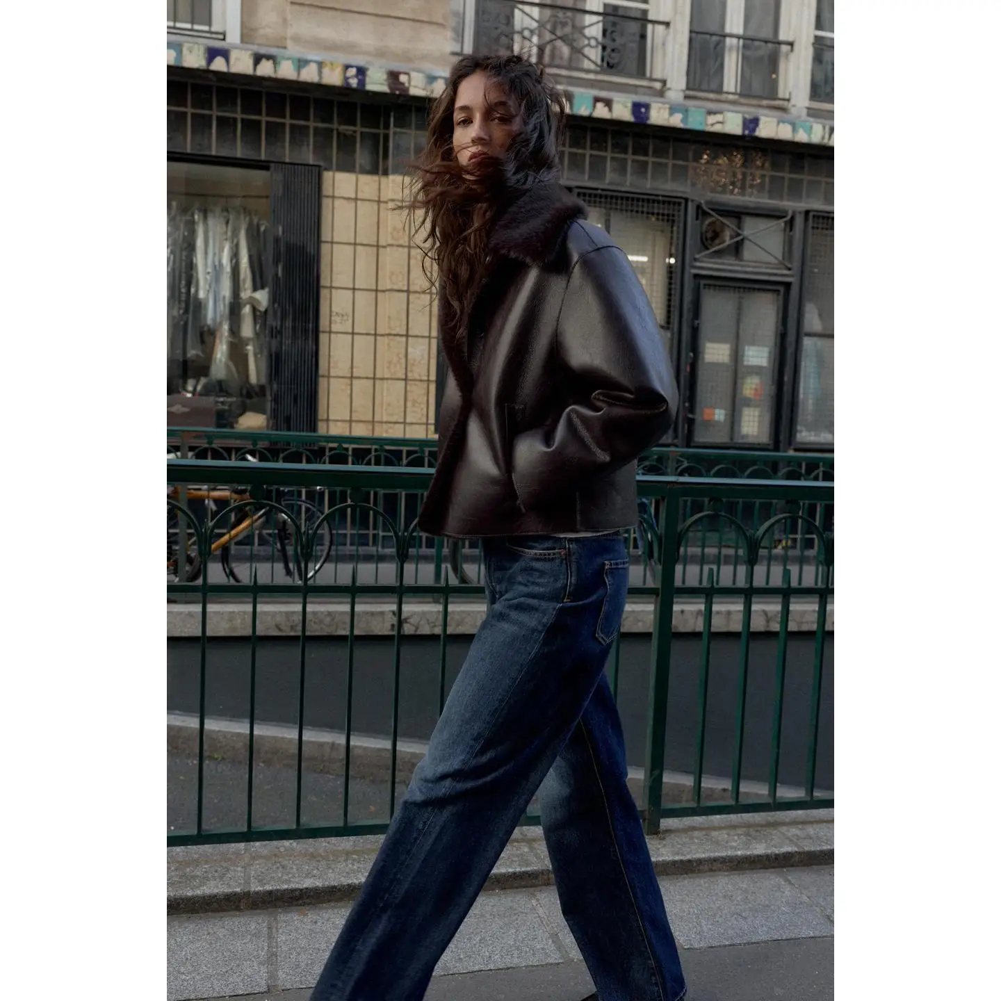 جايت من الجلد الصناعي على الوجهين مع زر إغلاق طويل Sve طوق قابل للفصل سحاب كيت للنساء منتصف العام وصول جديد #3