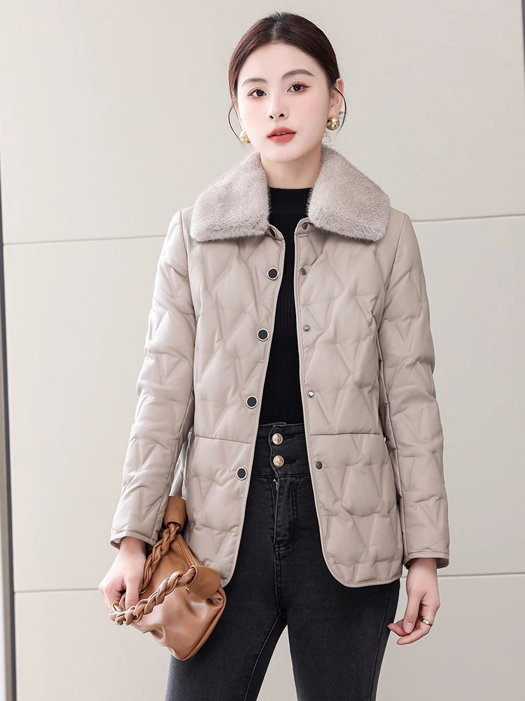 

Real Leather ort down Jaet Women's Sle 2025 Winter New Faion Removable Mink Fur Collar eepskin Coat Warm Outerwear