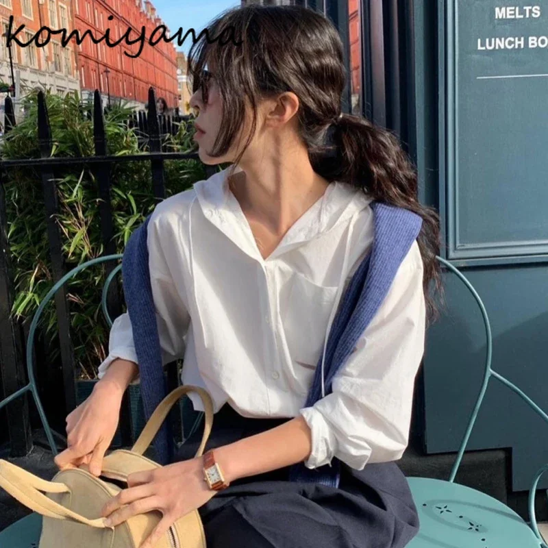 

Temperament Hooded Woman Shirts & Blouses Long Sleeve Blusas Mujer 2025 Ropa Single Breasted Camisas Loose Casual Blusa