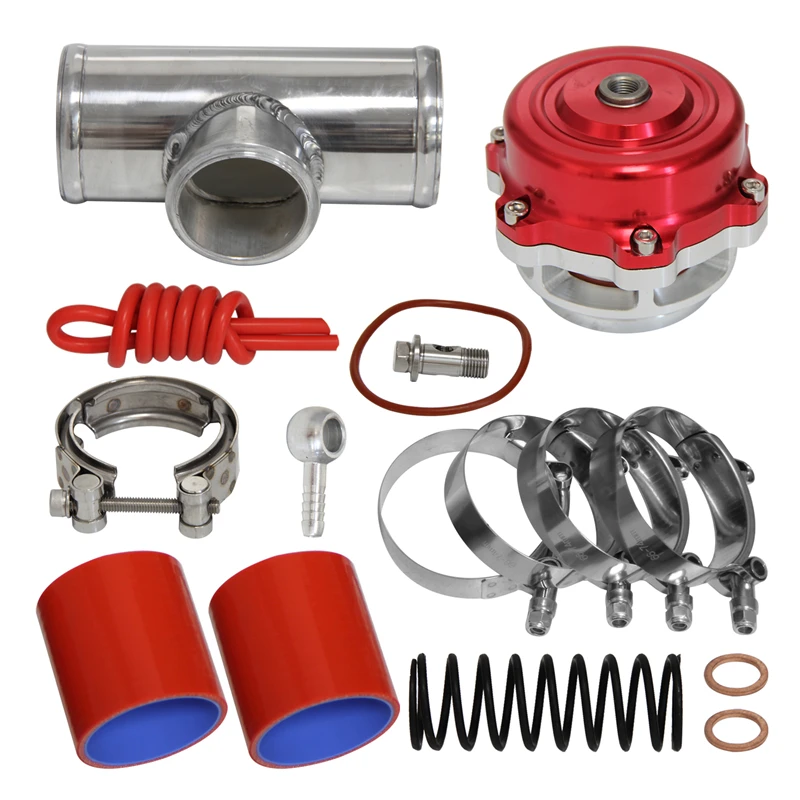 50mm 35PSI Boost V-Band Turbo Blow Off Valve with 2.5'' OD Flange Pipe Hose Kit Black/Blue/Red