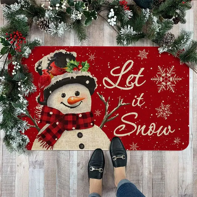 VIKAMA Red Merry Christmas Colorful Trees Snowflake Doormat Xmas Holiday Rug Non Slip Floor Mat Home Decor Accent Soft Durable