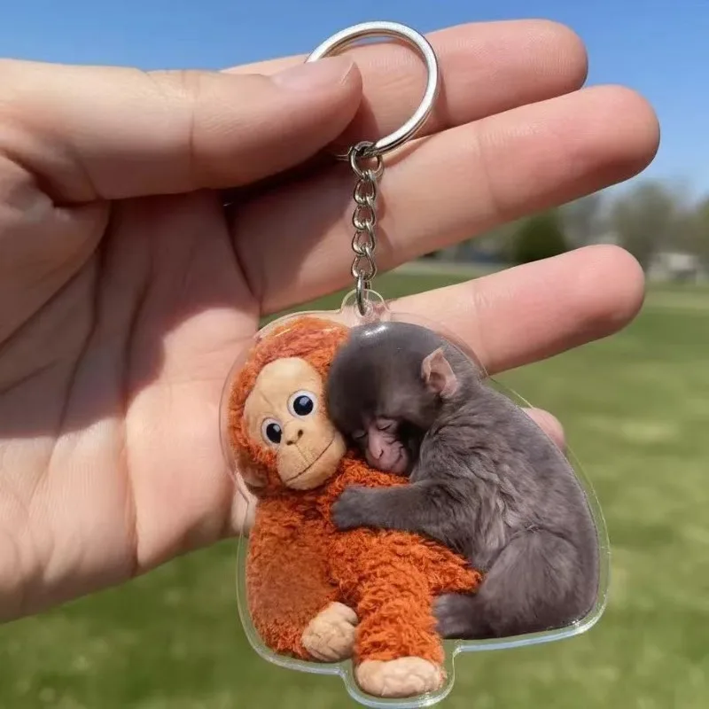 Niedlicher Gibbon-Gorilla-Puppen-Acryl-Schlüsselanhänger für Accessoires, Zoo-Tier-Schlüsselringe, Schmuck, Fans, Freunde, Geschenke