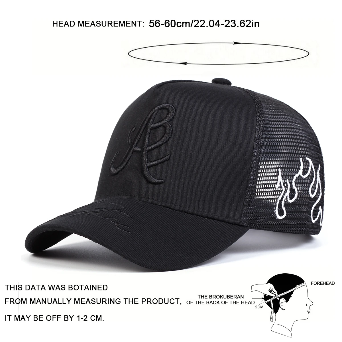 Unisex Personality Letter Embroidery Side Flame Baseball Net Caps Spring and Summer Outdoor Adjustable Casual Hats Sunscreen Hat