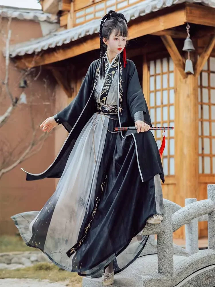 

Hanfu dress couples Chinese traditional cosplay costume 2023 Summer men & women ancient hanfu black 3PCs sets plus size XXL