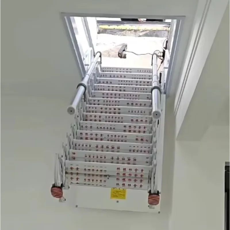 Steel Wall-Mounted Loft Staircase, Modern Manual Invisible Telescopic Retractable Folding Ladder