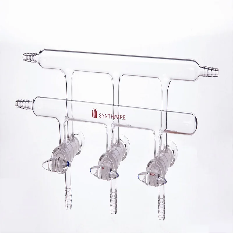 SYNTHWARE Vacuum gas distributor with double row pipes, Hollow plug, MANIFOLD, VACUUM/INERT GAS, ALL GLASS, Borosilicate, M44