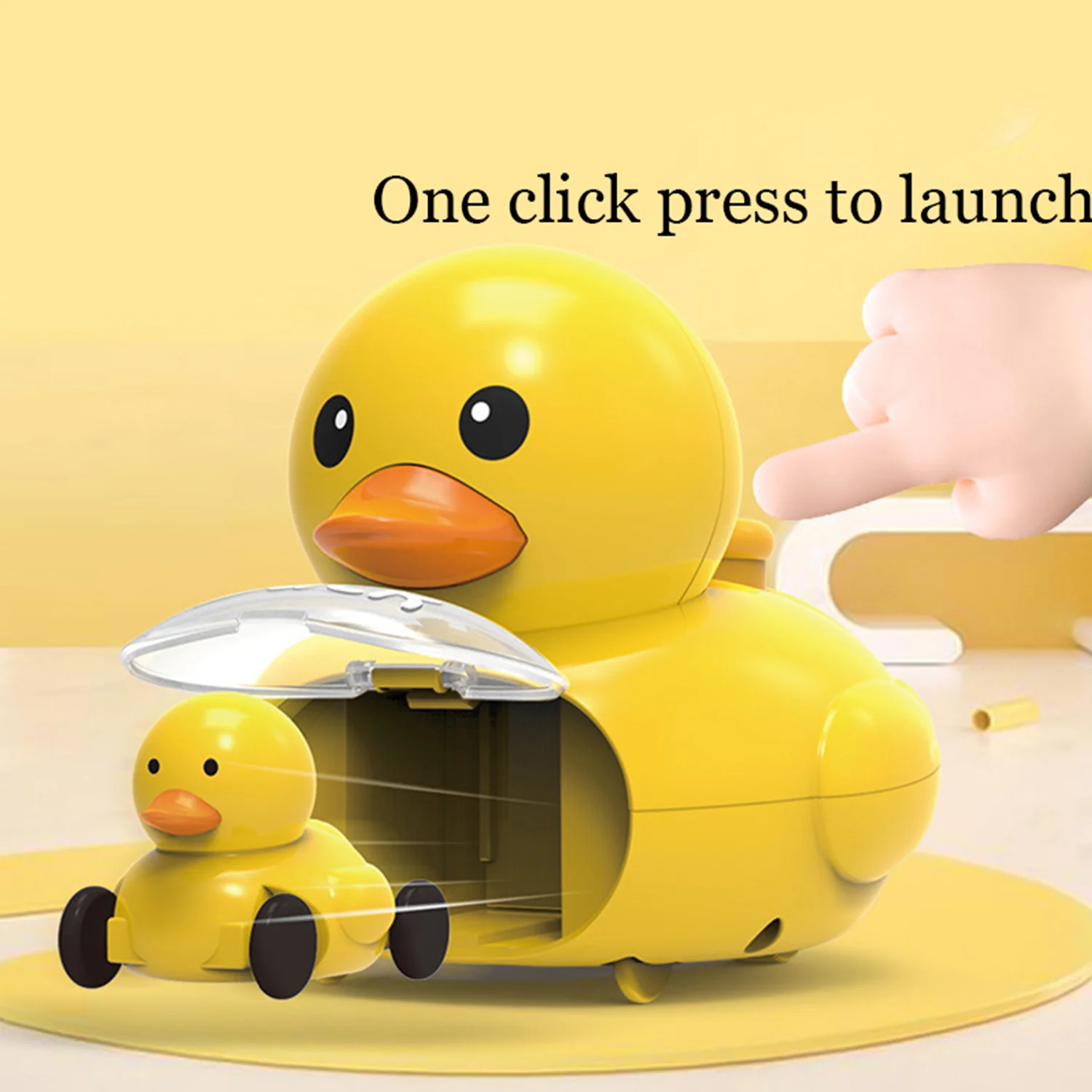 

Children's ejection inertia toy car, Little Yellow Duck model ejection mother child car, puzzle parent-child interactive toy gif