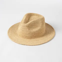 Womens Mens Wide Brim Straw Panama Hat Fedora Summer Beach Sun Hat UPF Raffia Straw Hat for Women Travel Outdoor Hat