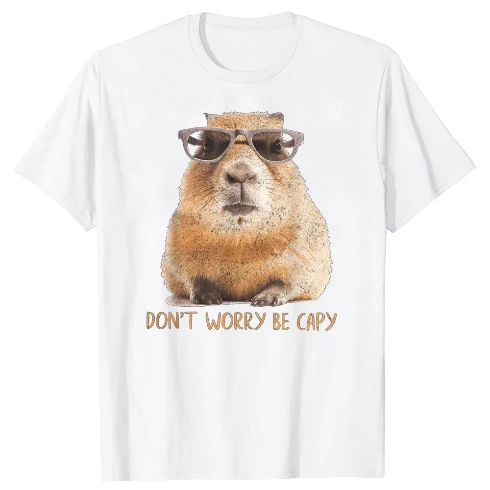 Funny Dont Worry Be Capy Capybara Retro T Shirts Tee Tops Round Neck Short-Sleeve Fashion Tshirt Casual Capybaras Lover T-shirts