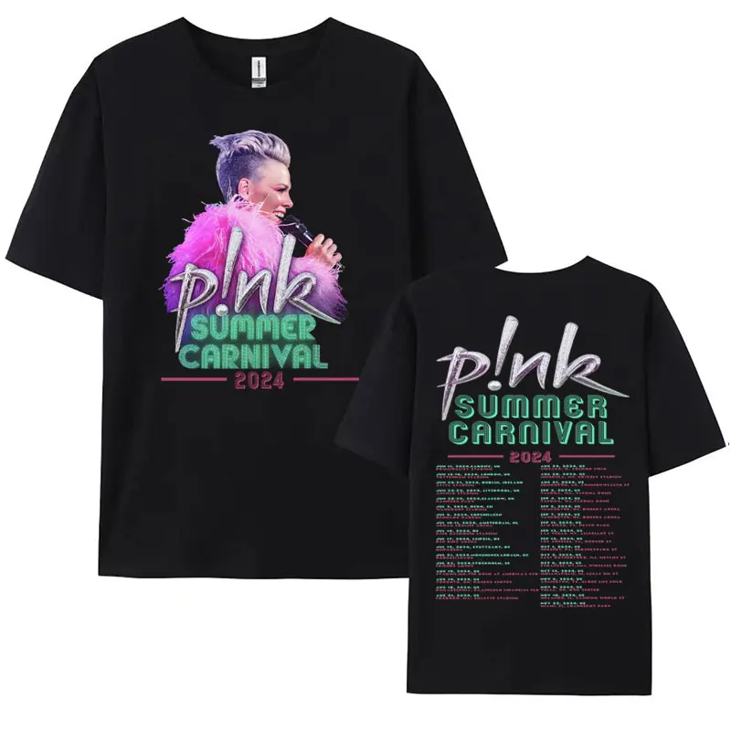 P!nk Pink Singer Summer Carnival 2024 Festival WORLD Tour Tee Shirt Women\'s Men Clothing Aesthetics Oversized T-shirt Streetwear