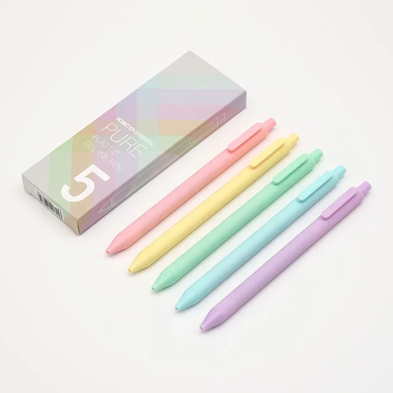 

5PCS Kaco PURE Macaron Color Gel Pen 0.5mm Press-type Black Gel Pen Cute Stationary