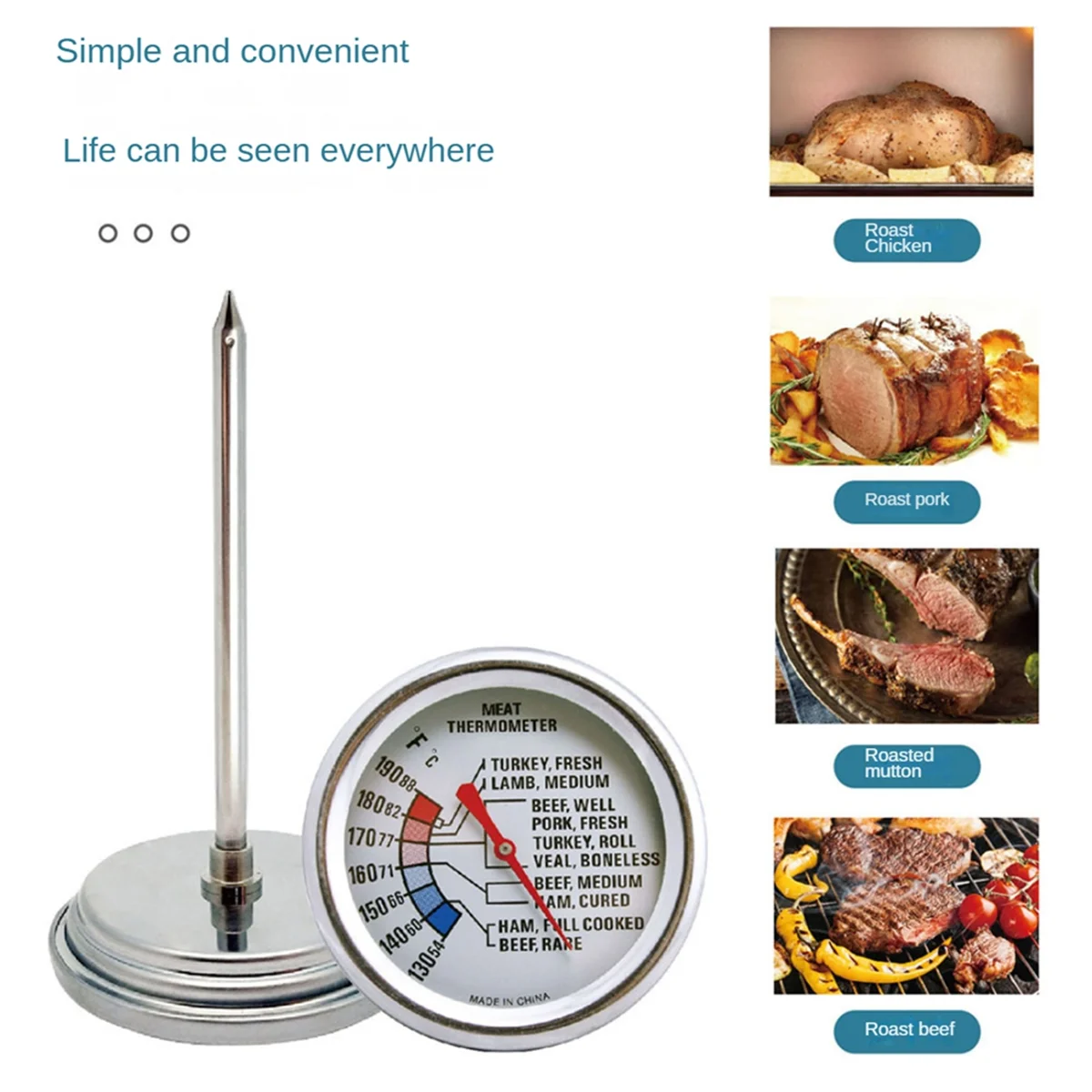 BBQ Meat Thermometer Food Grade Safe Waterproof Cooking Food Thermometer for Home Cooking Turkey Pork Beef Chicken