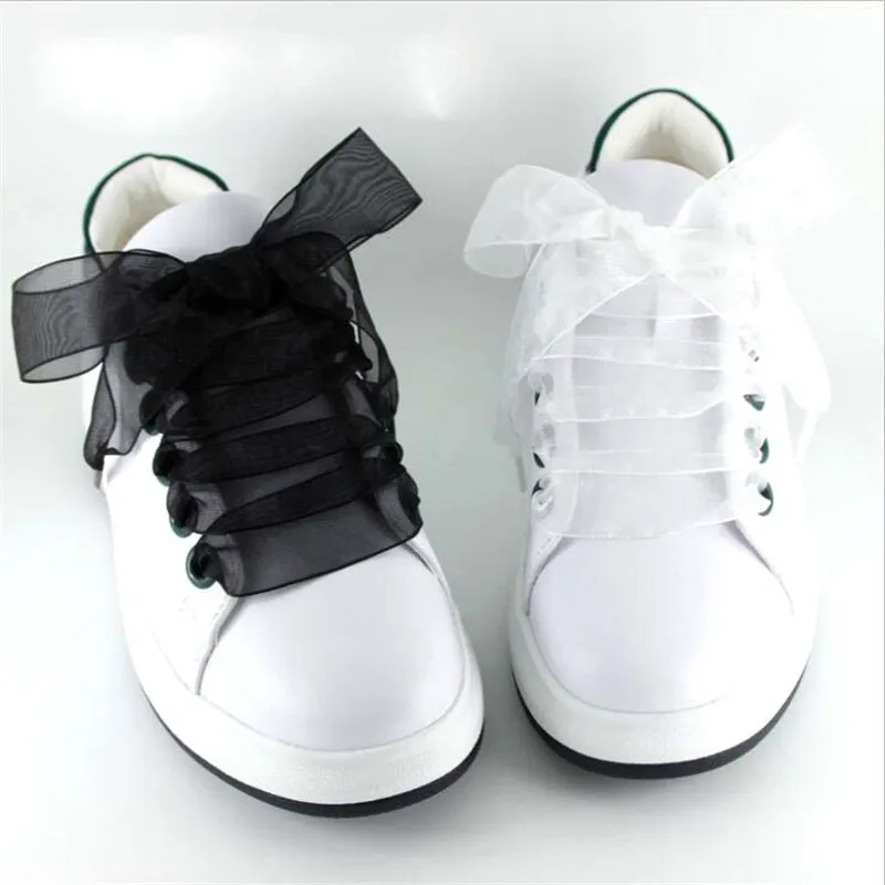 1 paio 4cm Organza nastro lacci per scarpe scarpe sportive Sneakers lacci Bowknot cravatta lacci piatti lacci in tela stringhe