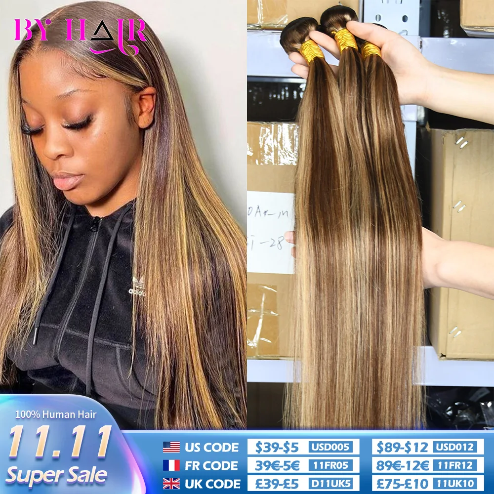 Highlight Straight Bundles Human Hair For Women Brown Blonde Hair Bundles Deal Colored Human Hair Weave Bundles Extensions P4/27