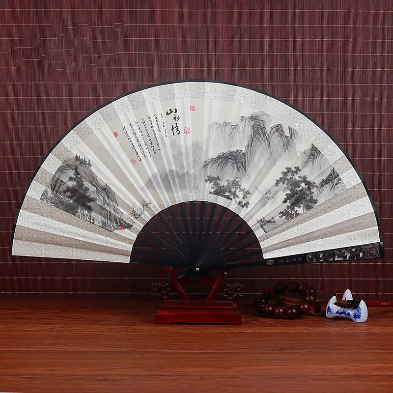 

Large Men Silk Fan Classical Portable Bamboo Gift Hand Fan Abanicos Para Boda Chinese Summer Hanfu Fans 30*55cm Ventilateur