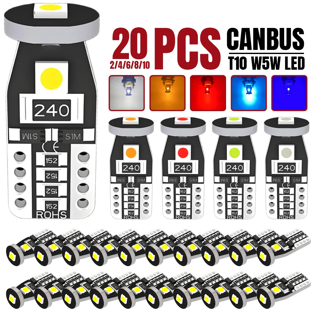 2-20 Uds CANBUS T10 W5W bombilla LED 12V 3030SMD 6500K blanco azul rojo ámbar Interior del coche cúpula puerta maletero matrícula luces Sige