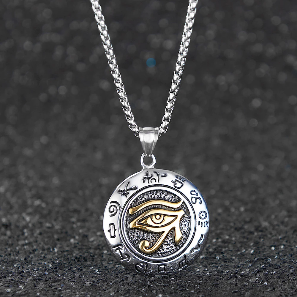 Stainless Steel Ancient Egypt Eye of Horus Pendant Necklace Vintage Egyptian Pharaoh Amulet Rune Men's Necklace Jewelry Gift