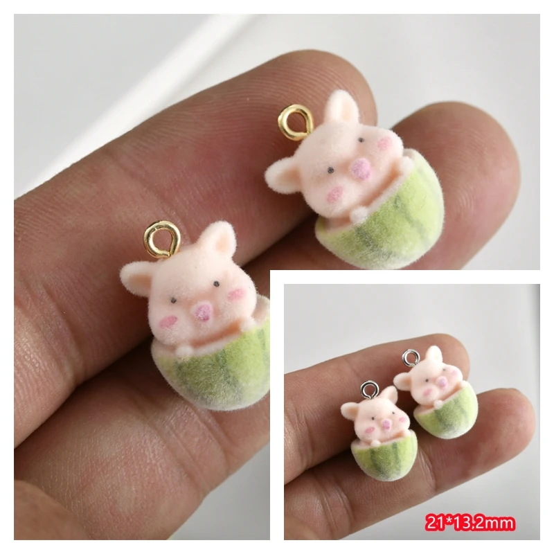Min order 20pcs/lot color flocking animals cartoon bears/pig shape resin beads with hanger diy jewelry garment pendant accessory