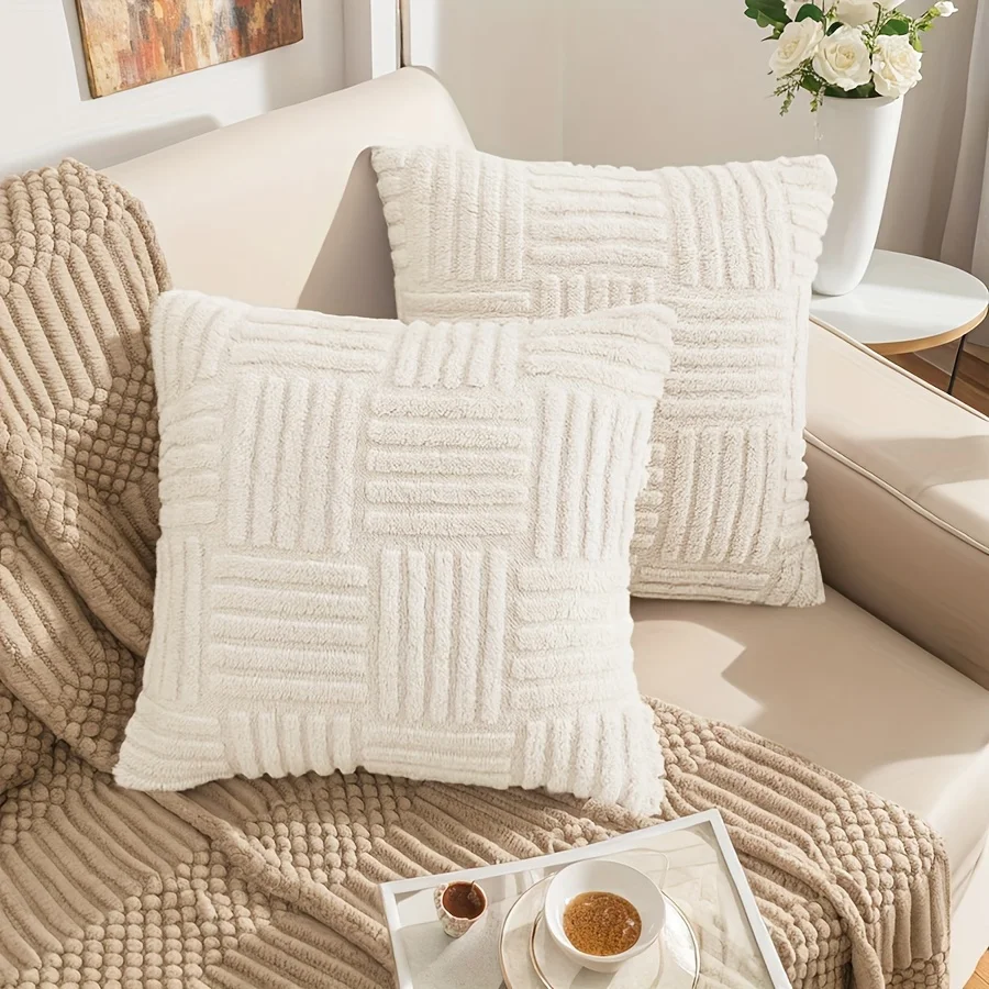 Boho Stripe Geometry Home Decorative Throw Pillow Covers, Soft Plush Couch Pillow Covers, Farmhouse Cushion Covers, 18inx18in