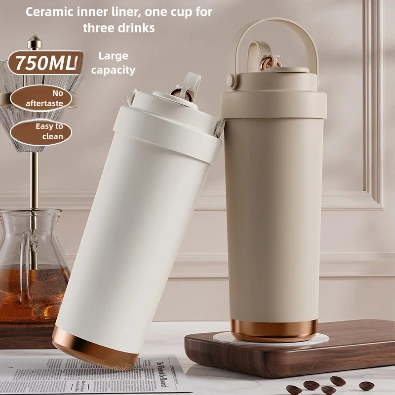 

Large capacity Dual Drink Ceramic Inner Pot Insulated Cup Suitable for Men Women With Straws and coffee cups for outdoor travel
