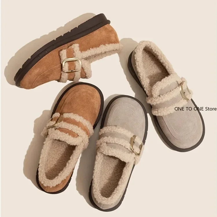 Women Loafers Fur Round Toe Clogs Platform Female Shoes Winter Creepers New Dress Rome Flock Mid-Calf Solid Snow Boots Basic Med image 2