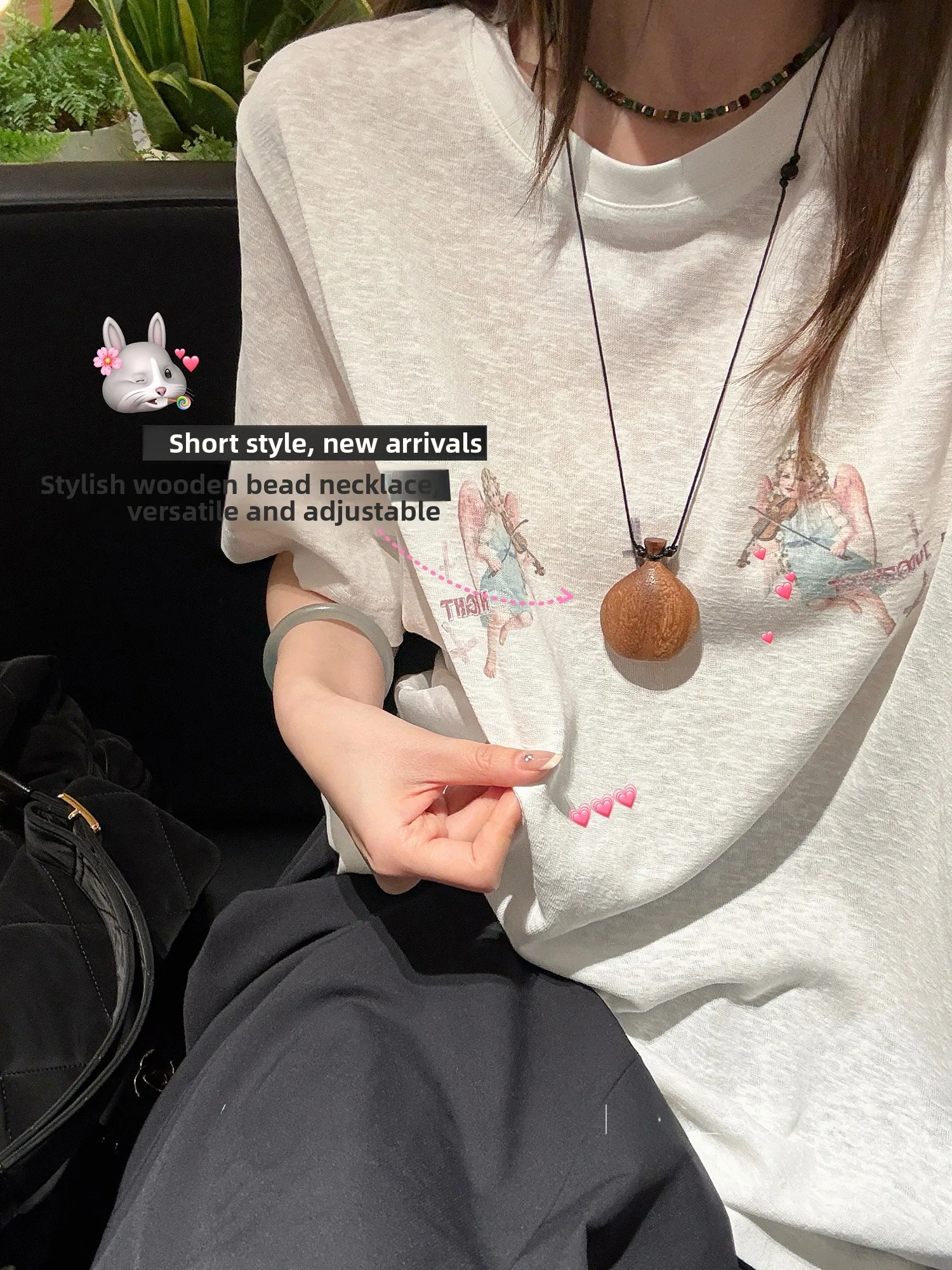 

Qian Meixi Air Cotton ort Sve T-irt Women's Original Angel Print Design round Ne UV Protection Summer Top