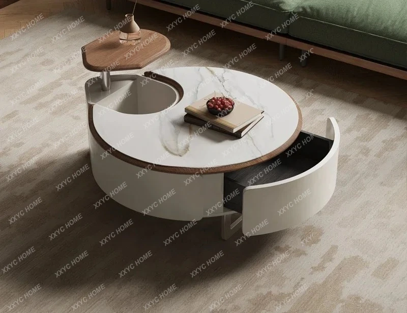 

AAItalian Minimalist Rock Slab Coffee Table Living Room Storage Household High-end Round Tea Table