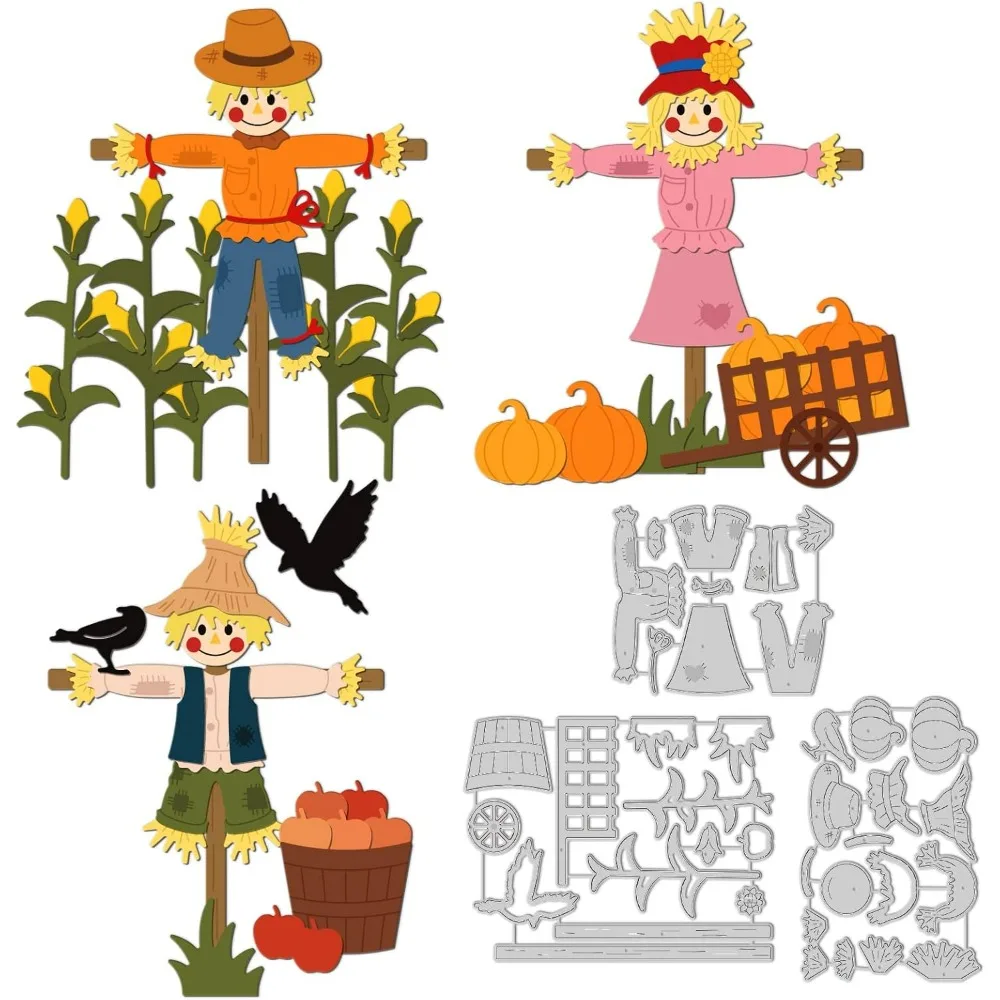 Scarecrow Cutting Dies for DIY Scrapbooking Metal Autumn Harvest Die Cuts Embossing Stencils Template for Paper Card Making