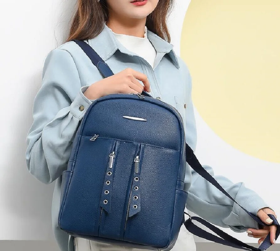 

New Women's Fashion Designer Travel Backpack Large Capacity Leather Double Zipper Shoulder Bags Solid Casual Totes School Bag