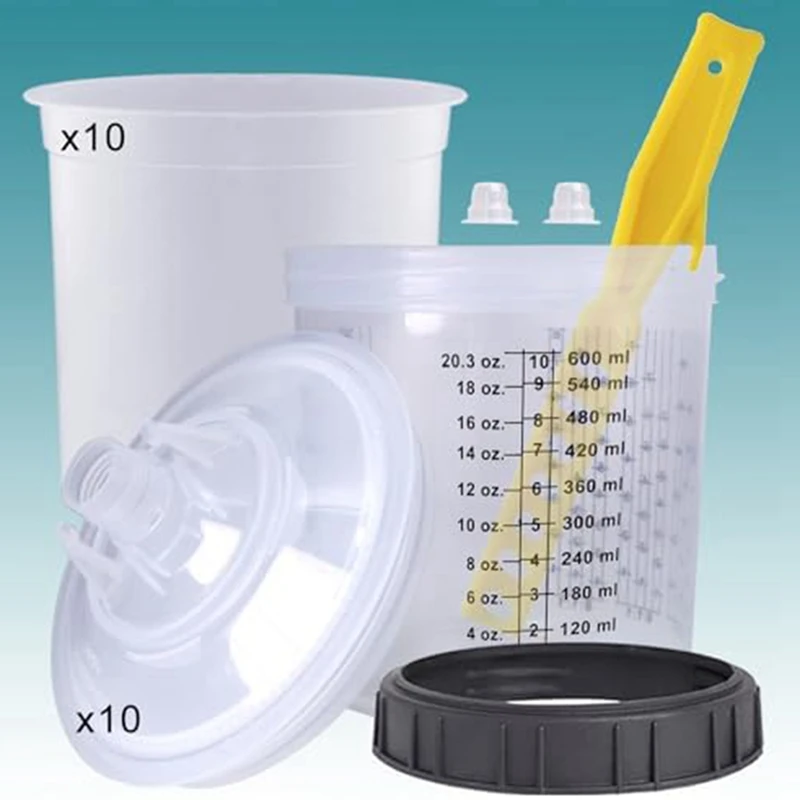 Juego de vasos mezcladores de pulverizador de pintura desechable para pistola de pintura automotriz, Kit de pistola de pintura en aerosol HVLP de 20 onzas (600Ml)