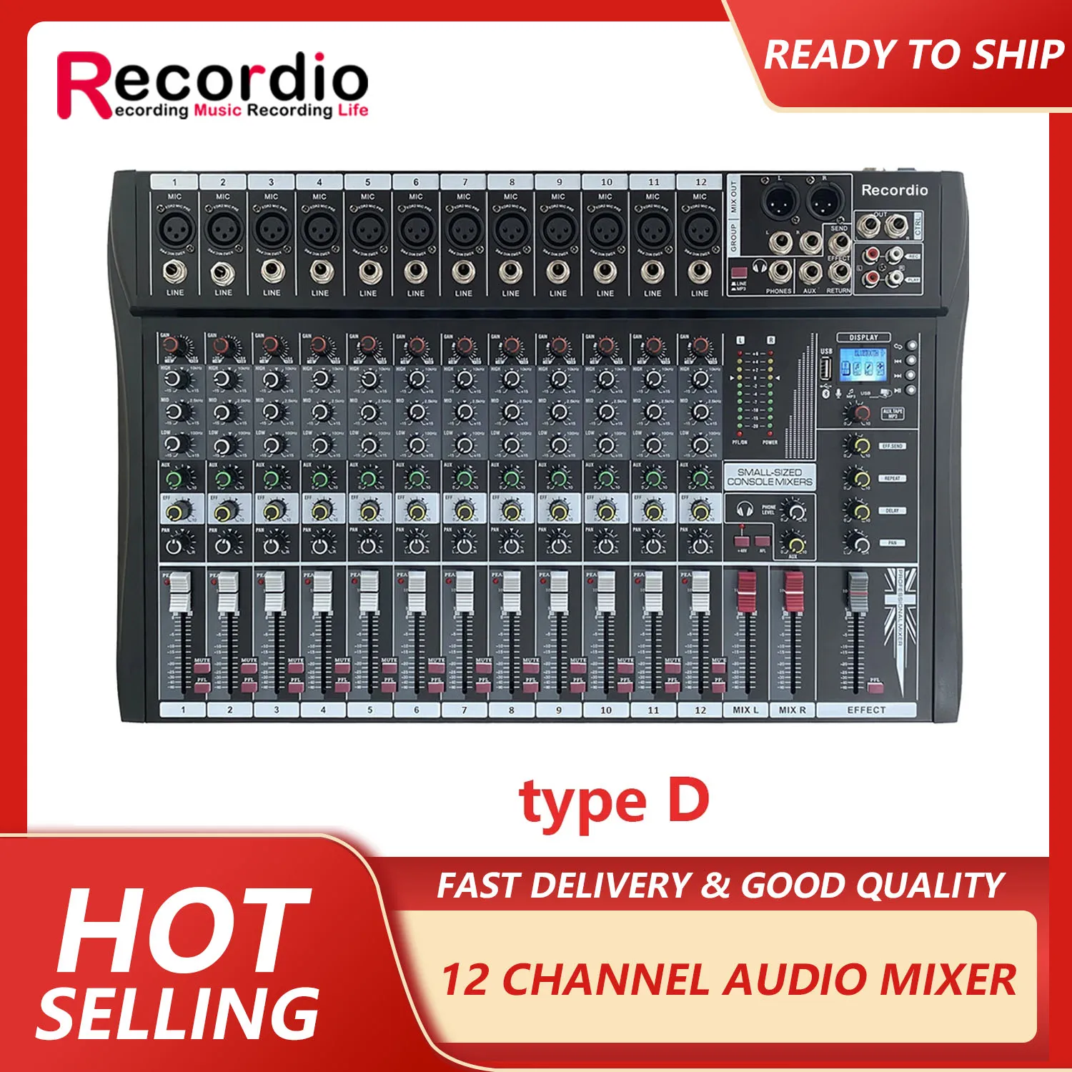 خلاط صوت رقمي احترافي ، جودة عالية ، مكبر صوت ، BT ، وظيفة USB