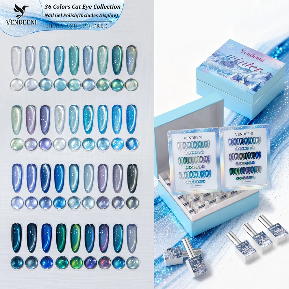 

Vendeeni 36 Colors/Set Glacier Blue Cat Eye Gel Nail Polish Magnetic UV LED Gel Dreamy Sea Blue Cat Eye Gel Varnish With Display