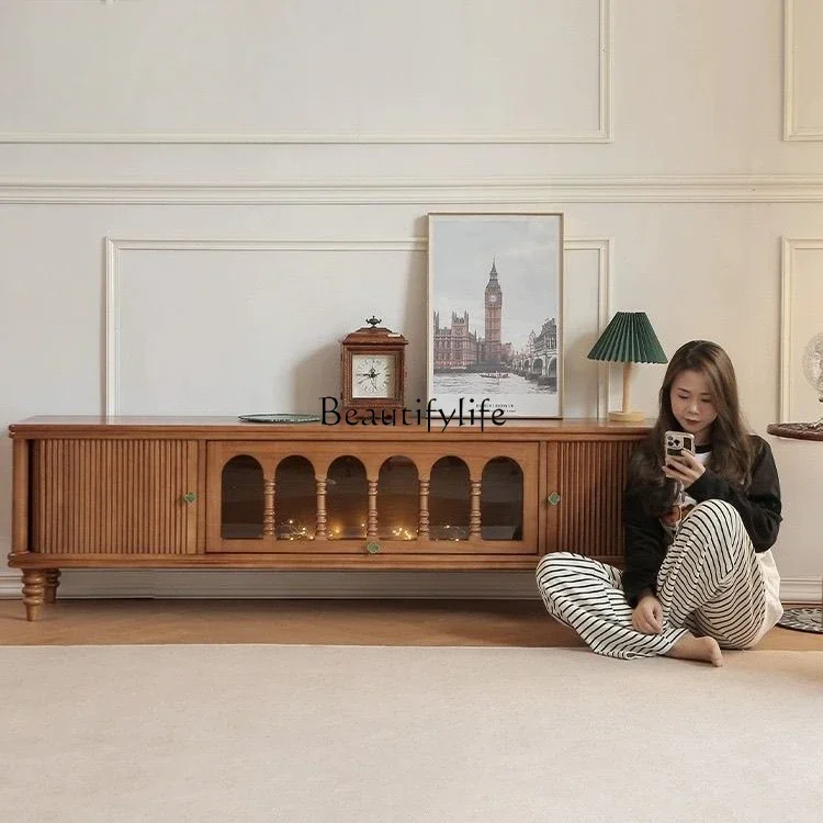 

LD33Retro solid wood living room floor cabinet medieval audio-visual small apartment TV cabinet