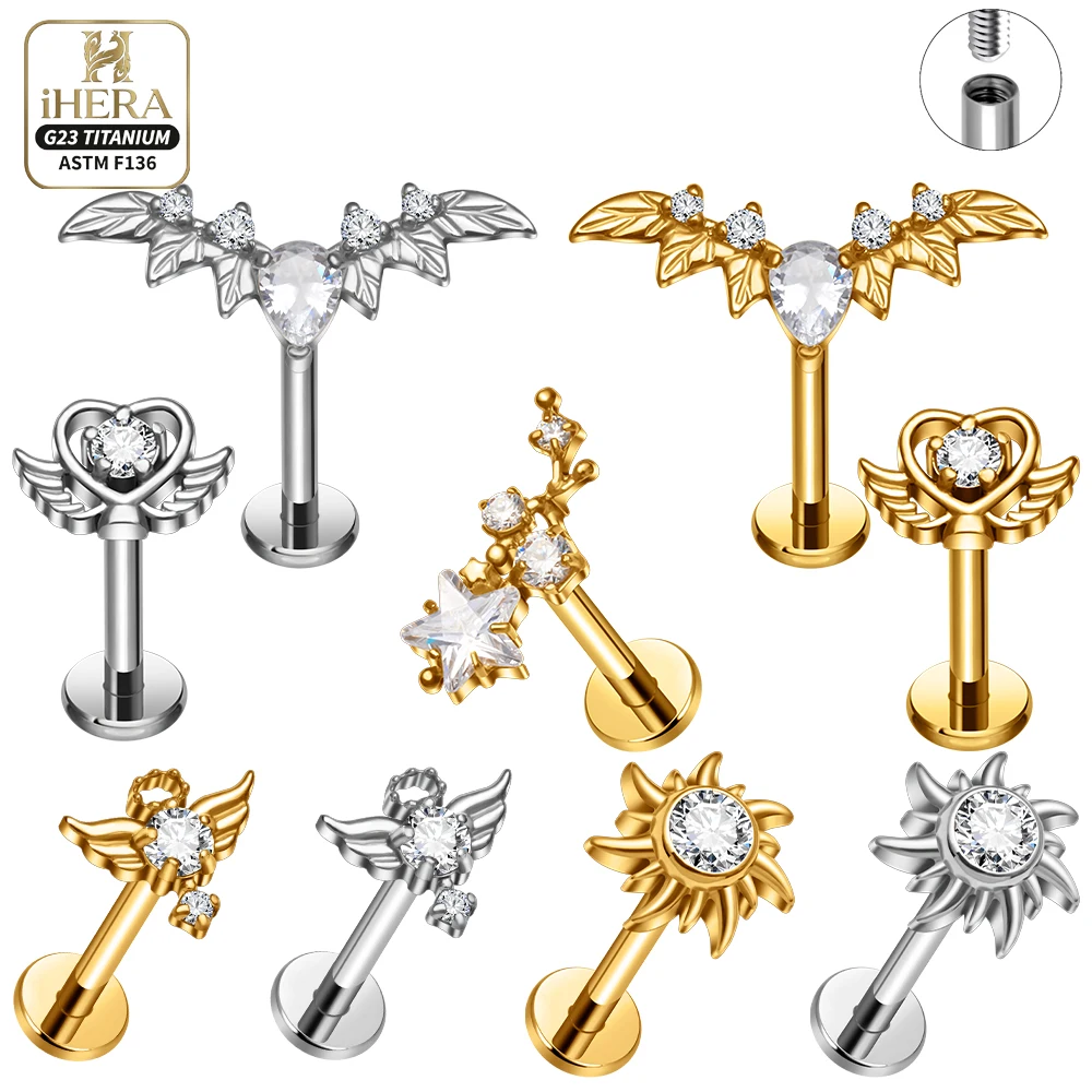 G23 Titan Bulk Wings Sunburst Star Funkelnde CZ Flatback Ohrringe Knorpel Helix Tragus Conch Augenbrauen Lippen Nasenstecker Schmuck