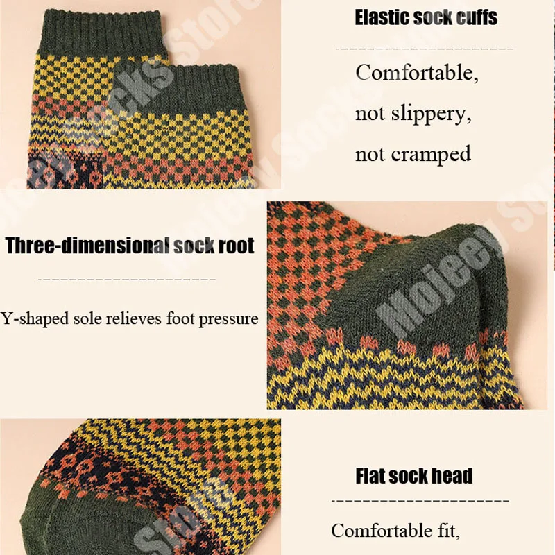 5Pairs New Casual Autumn Winter Men‘s Socks Thick Warm Socks Retro Stripes High Quality Women Socks Couple Models For Snow Boots