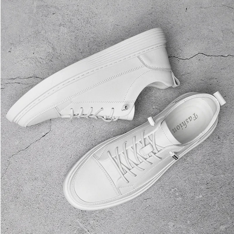 

Новая мужская повседневная обувь из натуральной кожи, модные белые туфли для скейтбординга, крутые слипоны для молодых людей