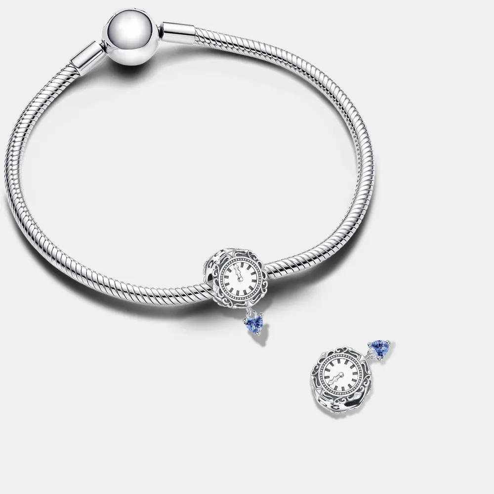 New 925 Sterling Silver Charms Copper - Clock Beads Fit Original Bracelet DIY Jewelry Outfit Gift For Women