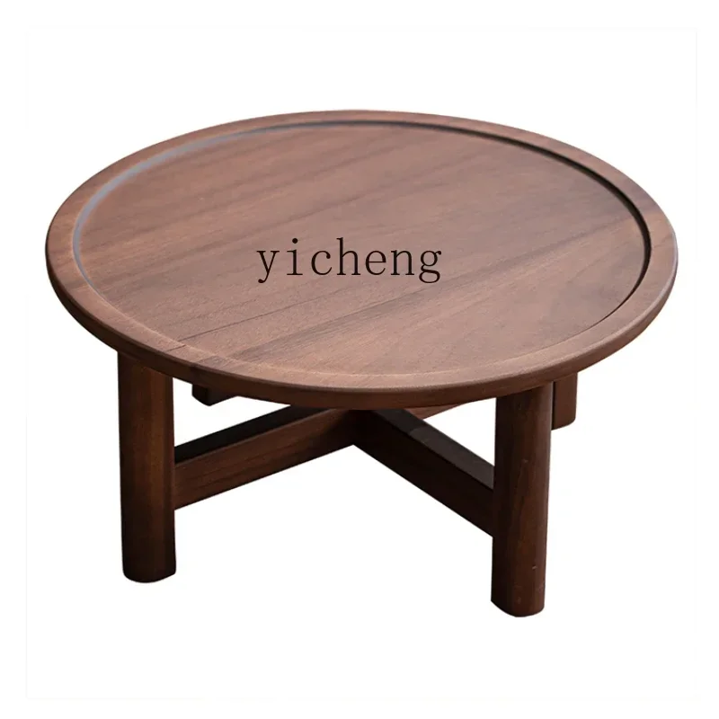 

ZC round Small Table Household Bay Window Tatami Kang Table Low Table Small Coffee Table Solid Wood Portable Outdoor Tea Table