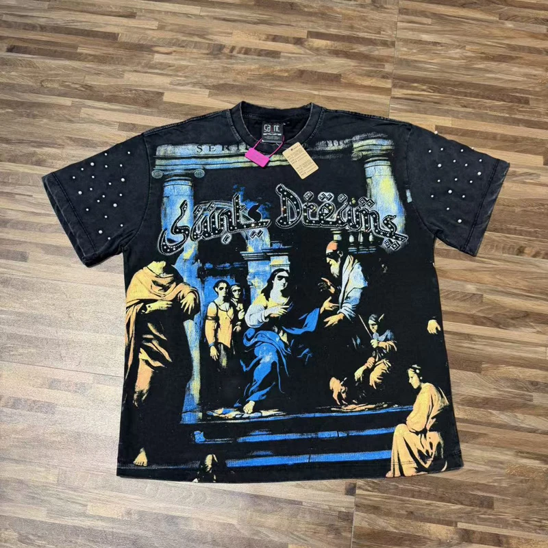 New SAINT T-shirt Summer High Street Fashion Washing Craft Hip Hop Street Wear SAINT Men's Clothing