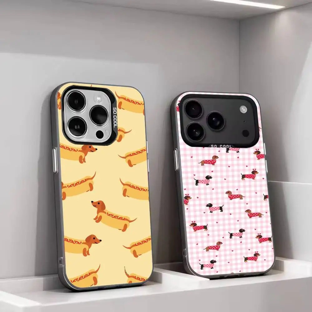 Capa de Celular Antichoque com Design de Cachorro Dachshund para iPhone 11, 12, 13, 14, 15, 16, 17 Pro Max Plus Air Mini