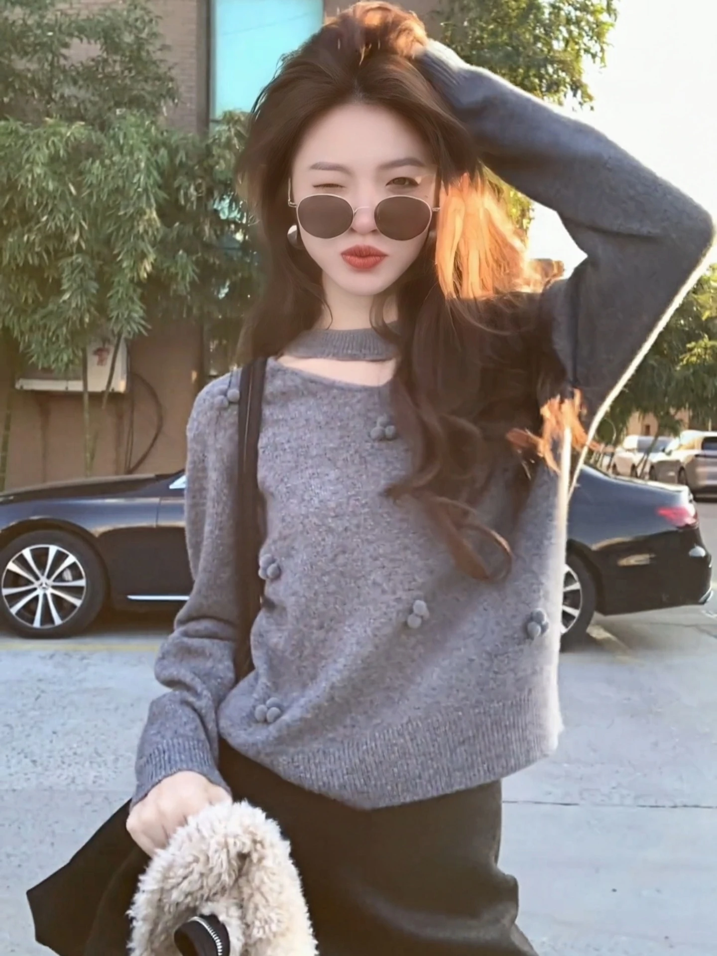 

Модный вязаный шерстяной топ с 3D-вышивкой цветов для женщин, осенне-зимний, свободный, теплый, повседневный, с V-образным вырезом, длинный