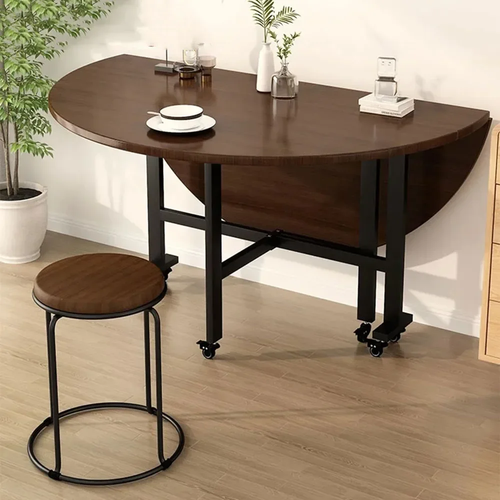 Solid Wood Round Dining Table Folding Restaurant Entryway Rolling Portable Dining Table High Living Room Muebles Home Furniture